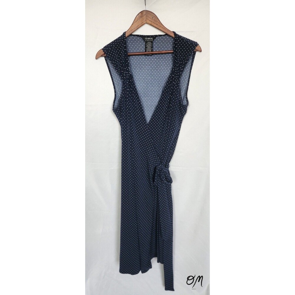 Womens George Stretch Navy White Polka Dot Wrap Dress - XL